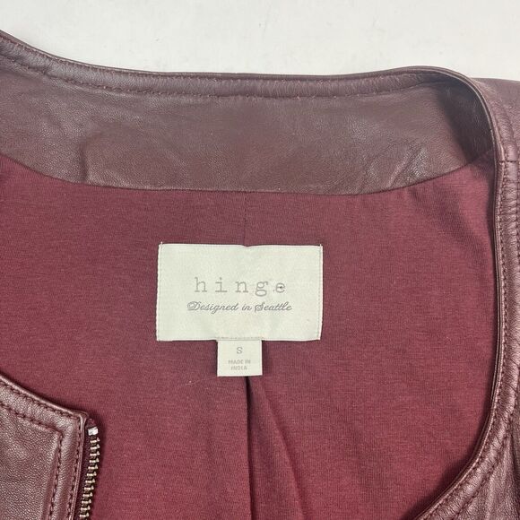 Hinge Leather Peplum Zip Jacket S Burgundy Red Witchy Preppy Mob Wife Capsule - Picture 5 of 13